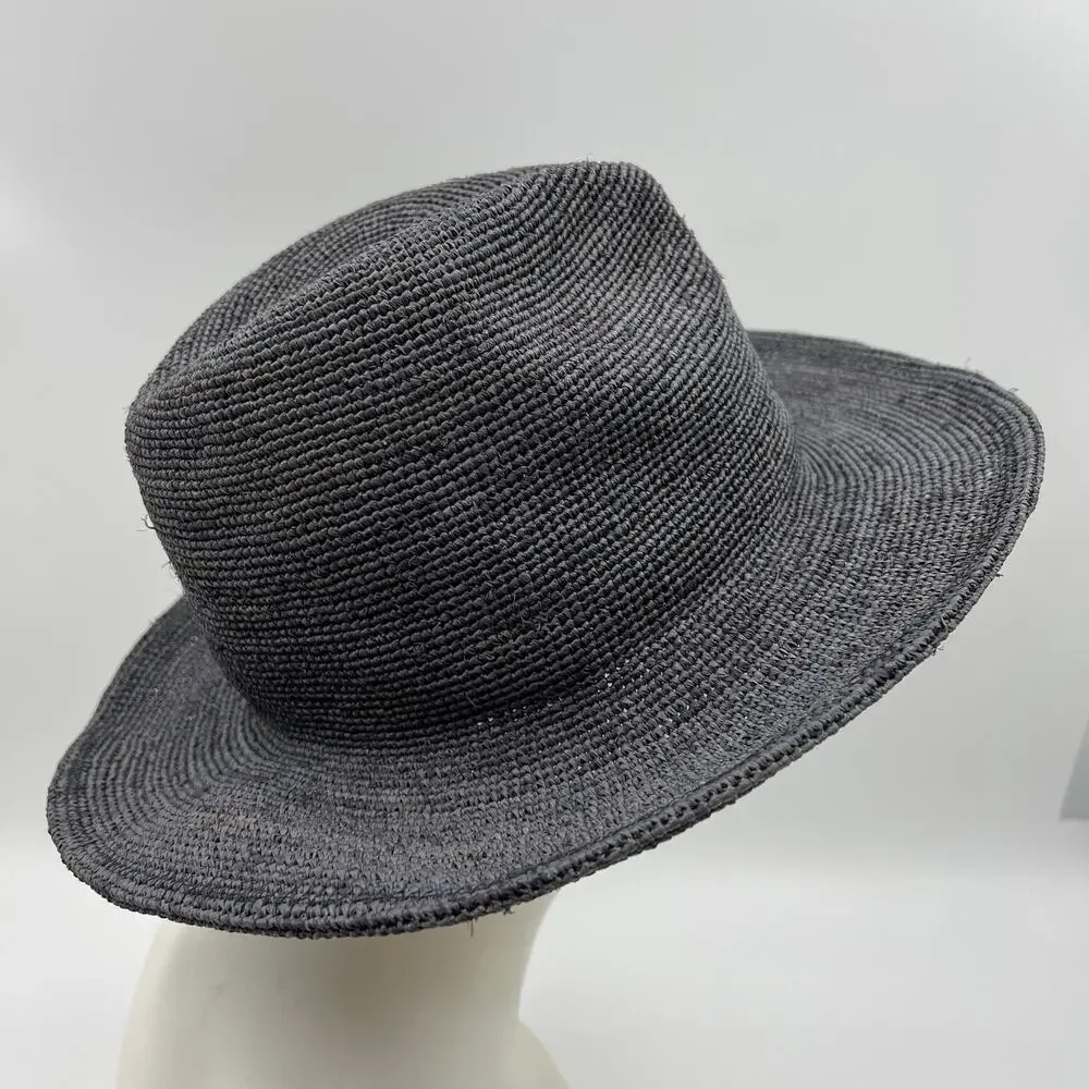 Flora Bella Raffia Hat Fedora Blue Gray Straw Sun Hat